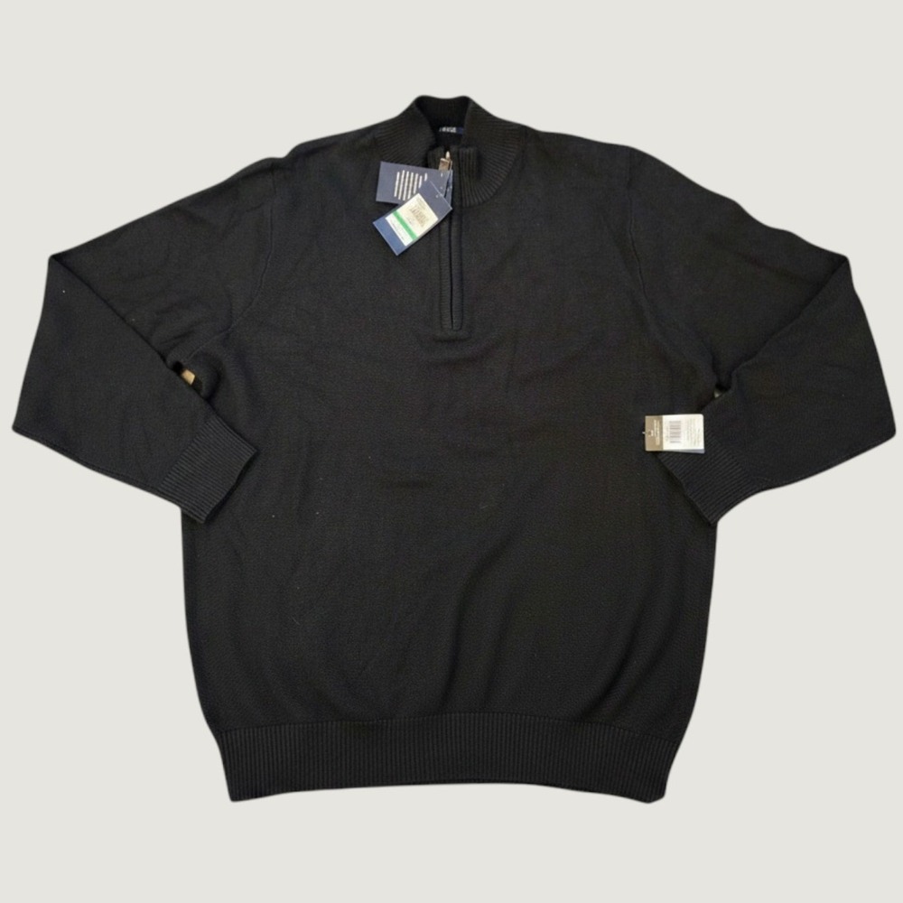 IZOD Mens Black Honeycomb 1/4 Zip Soft Touch Sweater Large 46IZFG830R-001 NWT